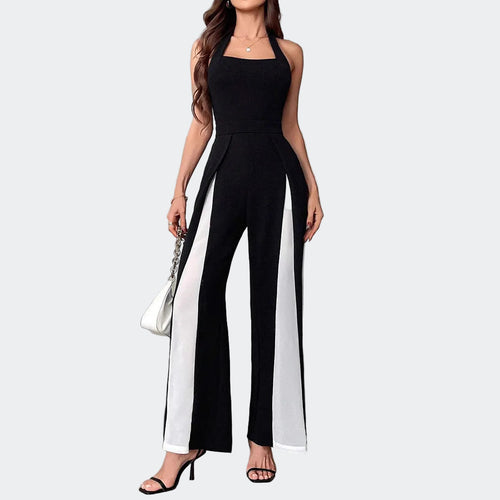 Women’s Black Contrast-Panel Straight-Leg Jumpsuit