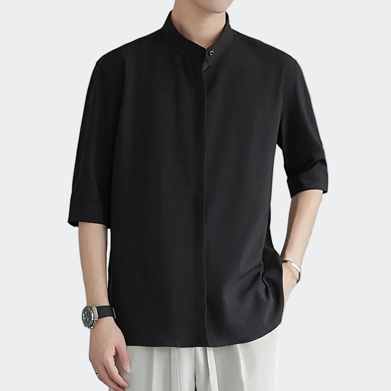 Men’s Slim Fit Stand Collar Half Sleeve Shirt