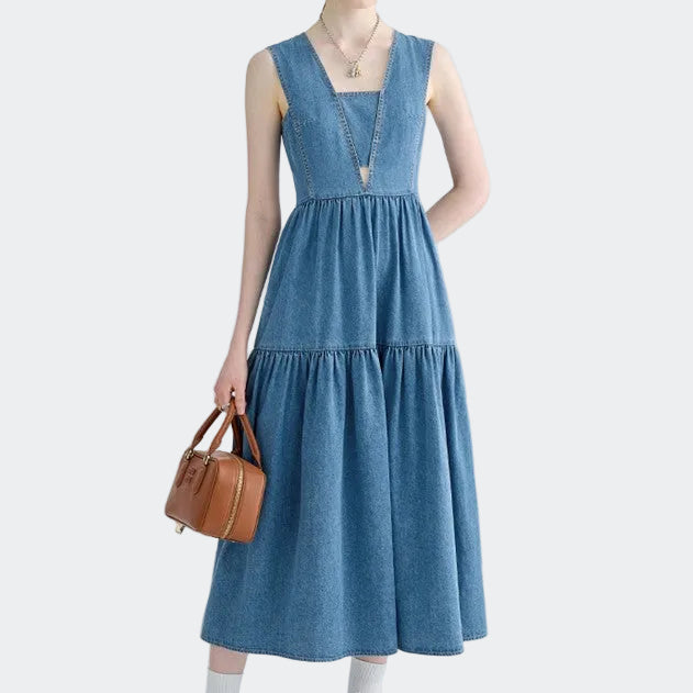 Women’s Sleeveless Denim Strap Maxi Dress